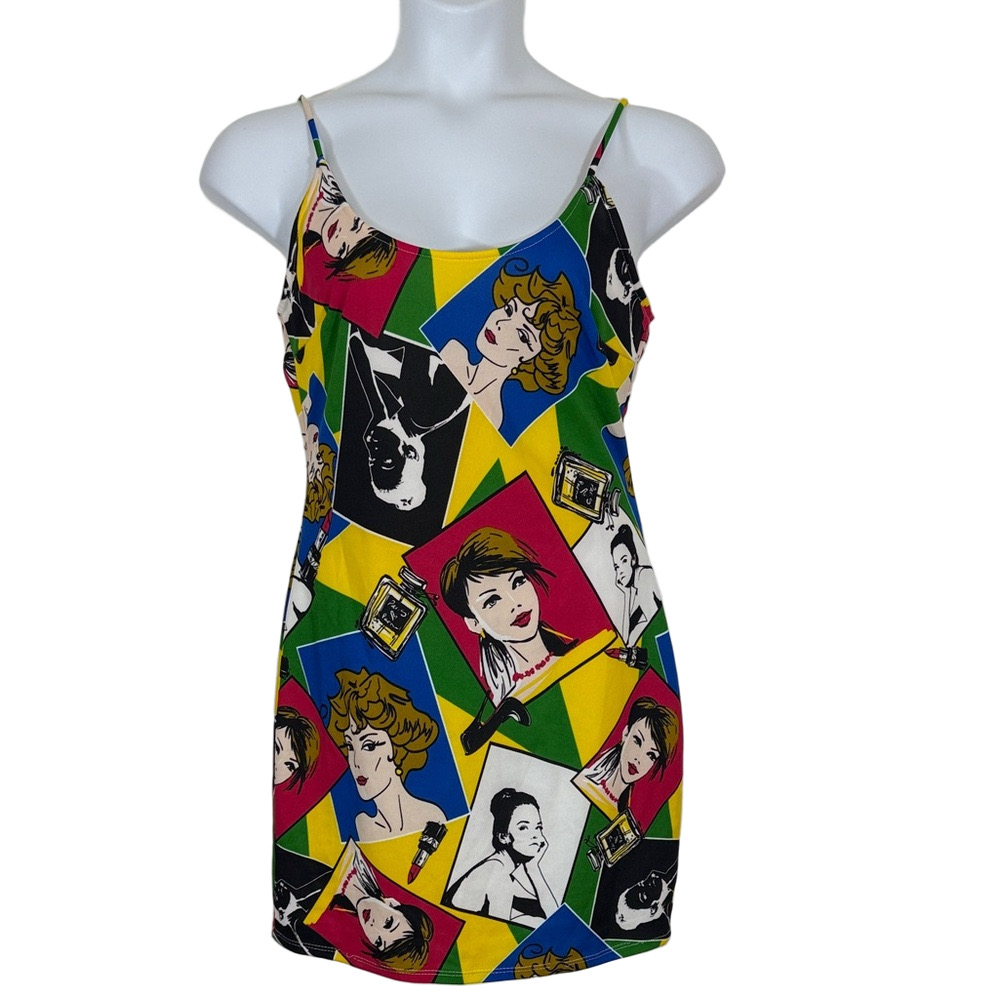 Fashion Nova Black and Yellow Graphic Fashion Magazine Mini Dress SKU1153